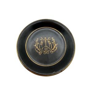 Vintage Ardalt Lenwile Artware Black Gold Lyre Harp Trinket‎ Dish 7338 Japan 4"